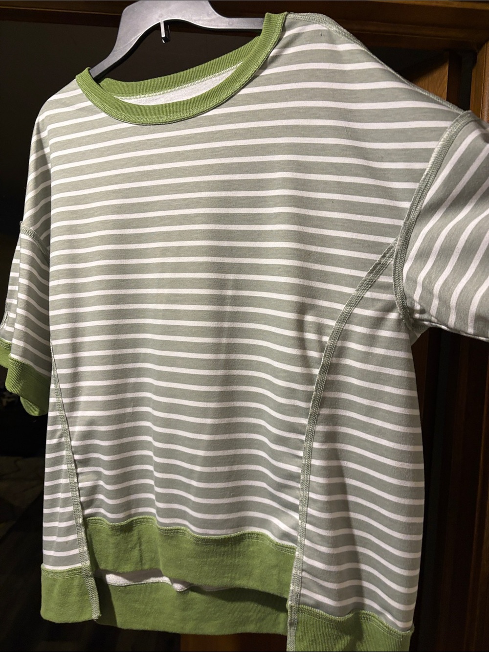 Women’s Short-Sleeve Striped Tee in Sage Green